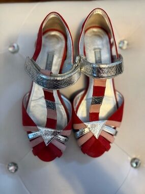 Prada Suede Cutout Peep-Toe Sandals, 37